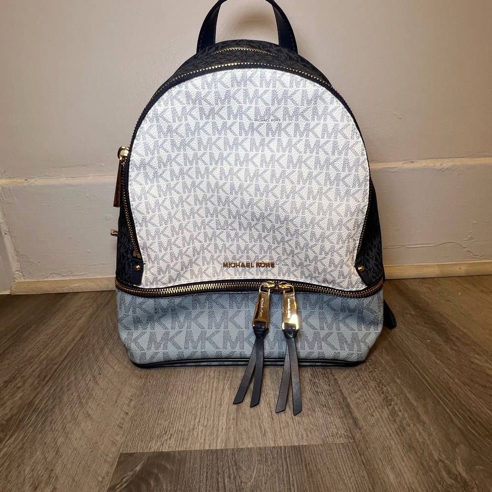 Michael Kors Blue and White Backpack